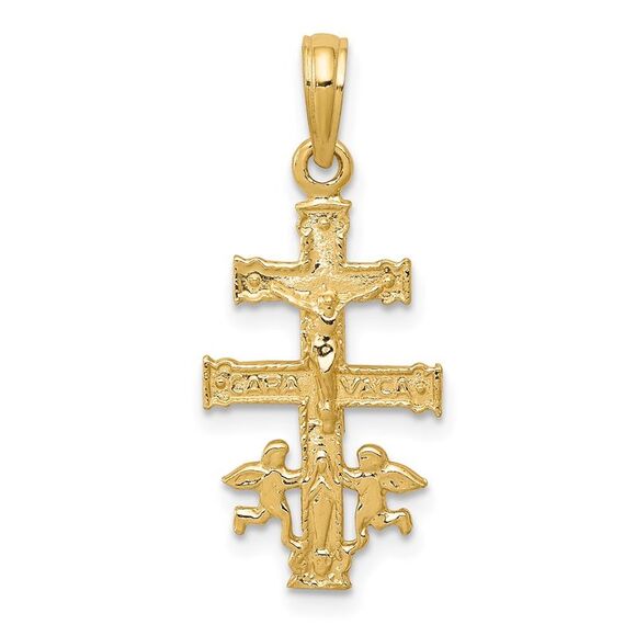 14k Yellow Gold Small Caravaca Crucifix Cross Pendant 11 x 26mm